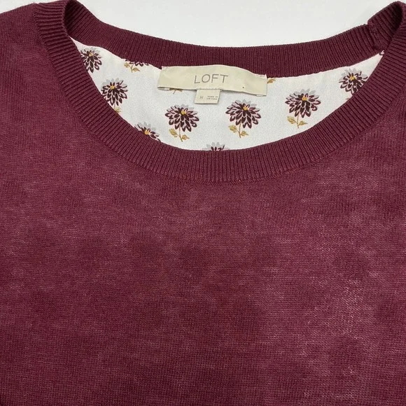 SET of 2 LOFT Women's Floral/Plaid Print Crew Neck Sweaters Knit Layered Look M - Picture 7 of 11